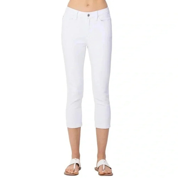 NWT Judy Blue skinny Fit Capri 25 White summer slim crop jeans vacation tropical - Picture 2 of 7